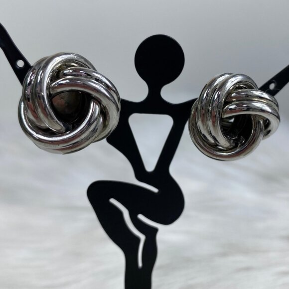 Silver Tone Knot Pierced Earrings .75" X .75" - Picture 2 of 7